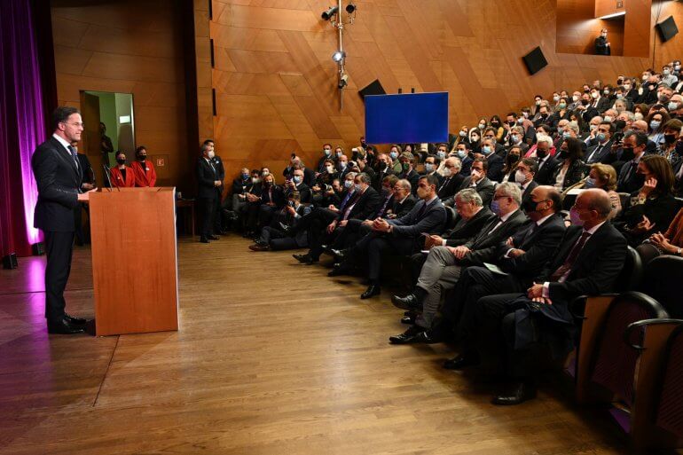 Mark Rutte durante el dictado de la XVI Lección Conmemorativa